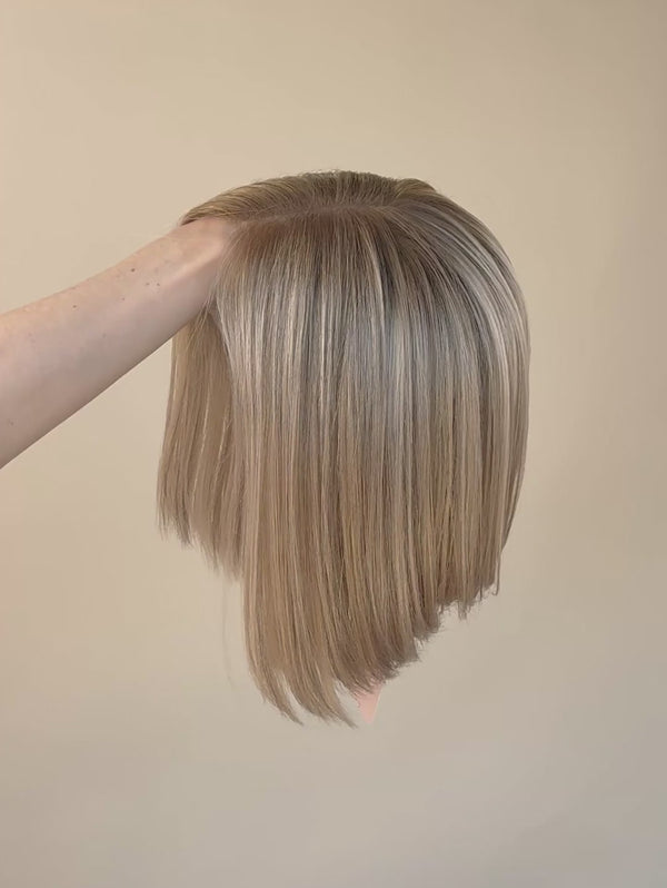 Portia 12″  Blonde Human Hair Wig (Holding Video)