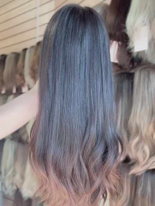 Inka 22″  Brunette Human Hair Wig (Holding Video)