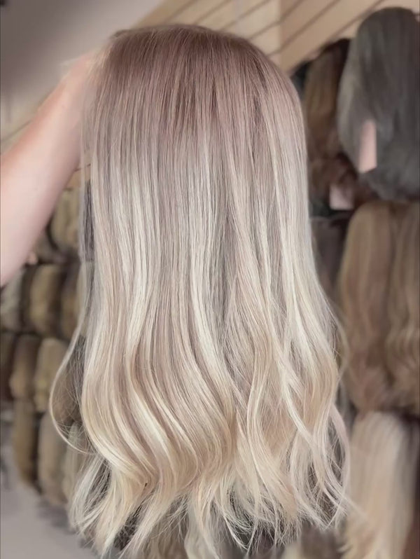 Pearl 14″  Blonde Human Hair Wig (Holding Video)