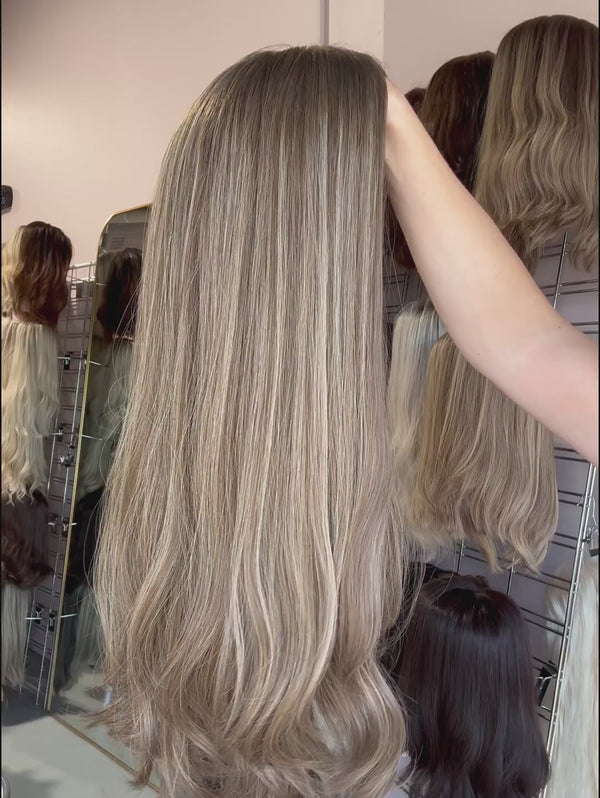Madison 22″   Brunette Human Hair Silk Topper (Holding Video)