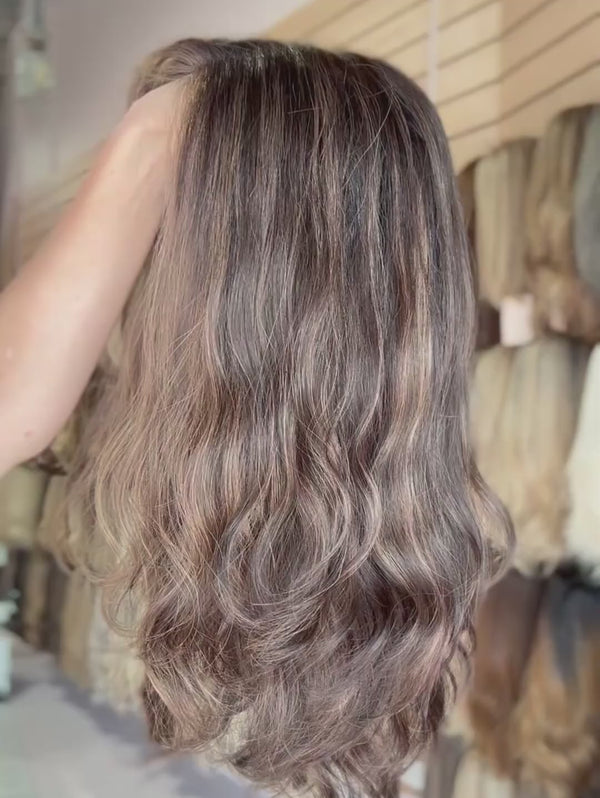 Chantal 18″ | Fully Hand Tied Wavy Human Hair Wig (Holding Video)