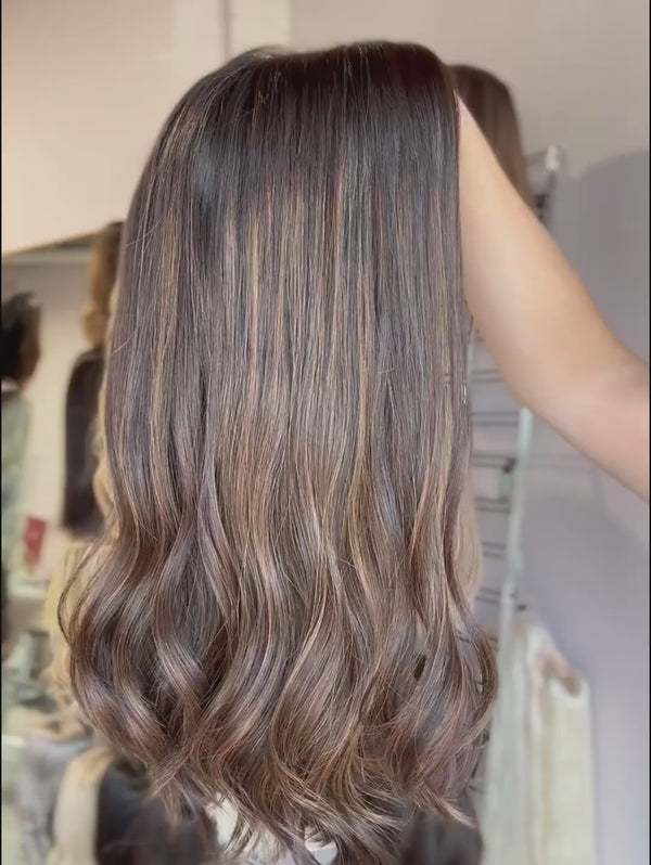 Brandy 18″   Brunette Human Hair Lace Topper (Holding Video)