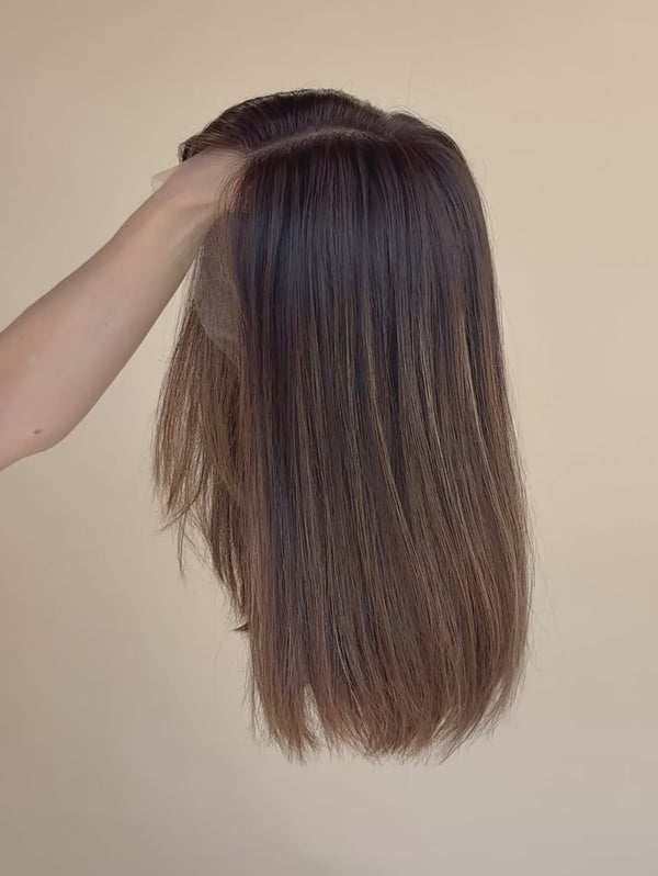Ava 14″  Brunette Human Hair Wig (Holding Video)
