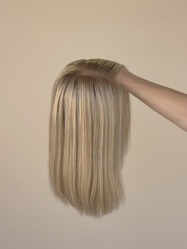 Portia 12″  Blonde Human Hair Wig (Holding Video)