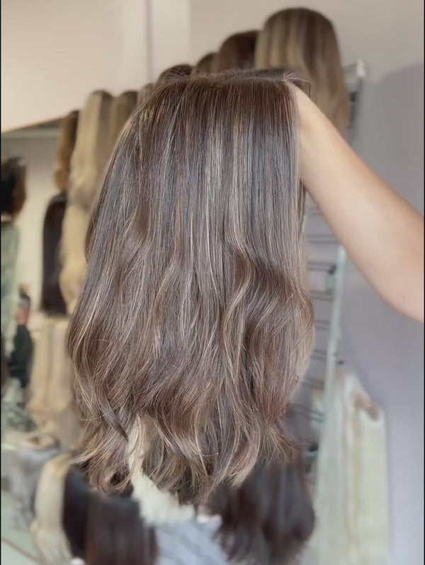 Chantal 12″   Brunette Human Hair Lace Topper (Holding Video)
