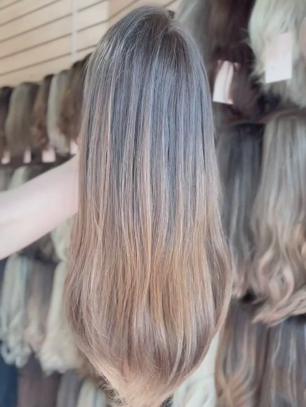 Mika 18″  Brunette Human Hair Wig (Holding Video)