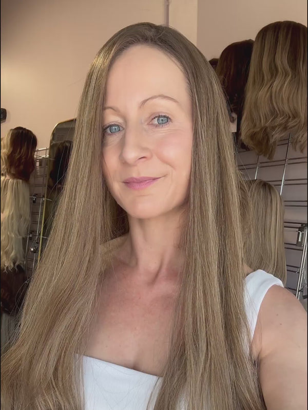 Madison 22″   Brunette Human Hair Silk Topper